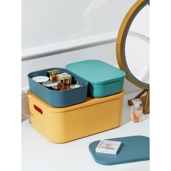 收納盒桌面帶蓋塑料雜物零食化妝品玩具收納筐儲物盒子衣服整理箱