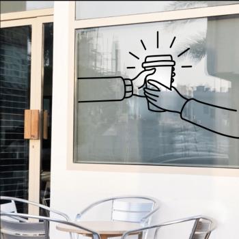 簡約手繪抽象線條咖啡杯個性ins網紅咖啡館奶茶店櫥窗玻璃貼墻貼