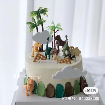 大恐龍蛋糕裝飾擺件小樹男孩兒童小恐龍男寶寶周歲生日派對插件