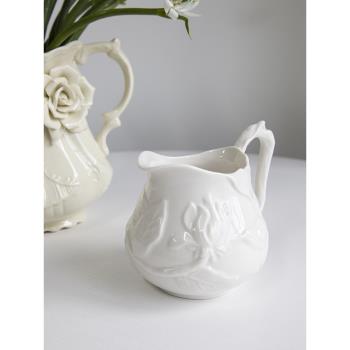 胖兔美家出口歐式復古風格陶瓷浮雕樹葉奶壺帶手柄奶壺牛奶拉花杯