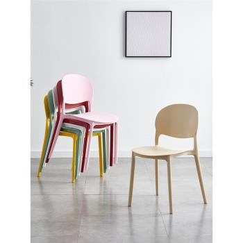 北歐餐椅家用現代簡約奶茶店網紅ins風靠背椅疊放簡易戶外塑料凳