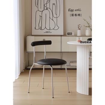 左下意式休閑餐椅現代簡約輕奢餐廳黑色靠背椅廚房個性軟包皮質椅
