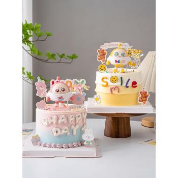 網紅卡通仔仔熊蛋糕裝飾品擺件兒童男孩女孩生日甜品臺烘焙外掛