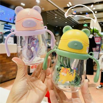 兒童小熊水杯上學生專用夏季卡通直飲男女塑膠運動水壺背帶吸管杯