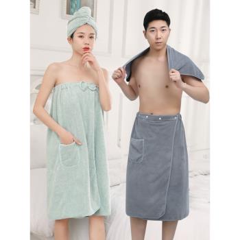 浴巾情侶款一對女男可穿可裹巾家用非純棉吸水大人浴裙2023新款