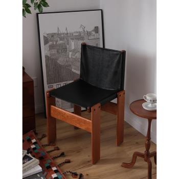 意式中古實木餐椅侘寂風復古家用靠背椅北歐設計師民宿酒店僧侶椅