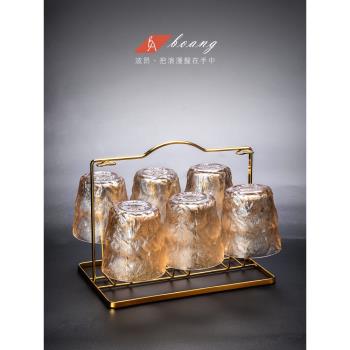 日式石紋玻璃杯子家用客廳杯具耐熱加厚高顏值水杯套裝待客綠茶杯