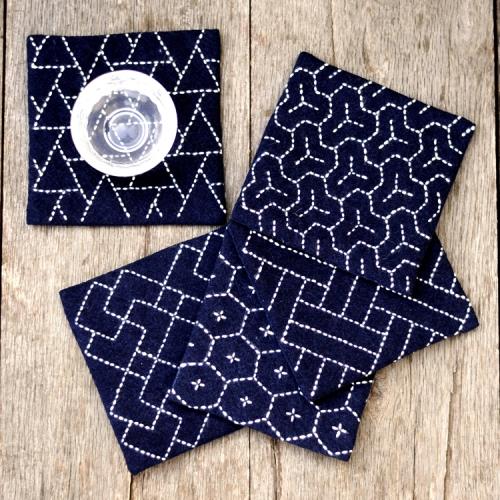 刺子繡杯茶墊四件含圖紙模板制作教程新款縫紉DIY材料套裝包布藝