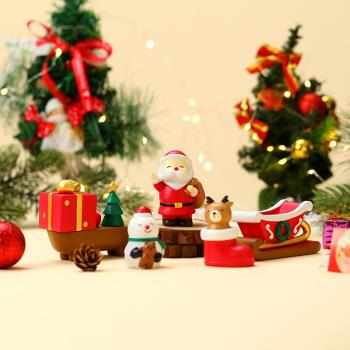 圣誕小動物禮品雪橇樹脂擺件松鼠兔雪人老人麋鹿桌面蛋糕可愛裝飾