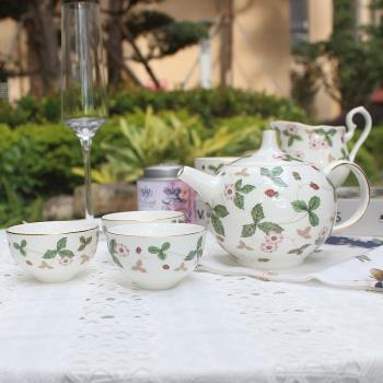 野草莓骨瓷茶具 田園風可愛小茶杯茶壺 家用工夫茶具紅茶杯花茶具