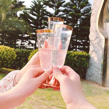 6個一次性野餐高腳杯塑料兒童女生閨蜜生日單身婚前派對香檳酒杯