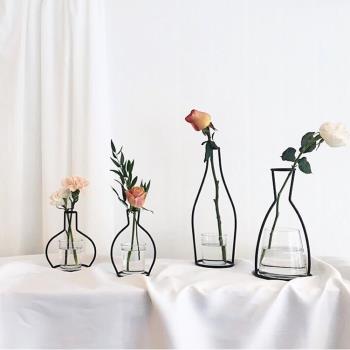 in北歐鐵藝線條干花器花瓶擺件客廳插花抽象玻璃透明簡約創意裝飾