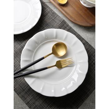 白色盤子高級感浮雕家用純白骨瓷餐具7.5寸8英寸湯盤菜盤深盤菜碟