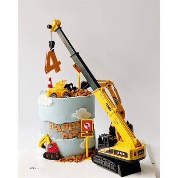 吊車蛋糕裝飾擺件挖機推土機工程車兒童男孩小孩生日甜品臺插件