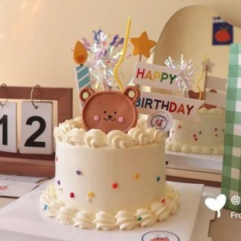 兒童節網紅ins風烘焙蛋糕裝飾可愛軟陶小熊頭擺件生日派對裝扮