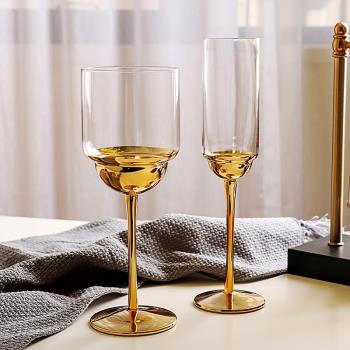 創意高腳紅酒杯水晶玻璃金屬質感葡萄酒杯香檳杯無鉛酒杯玻璃杯子