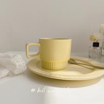 韓式ins風復古奶酪黃條紋底陶瓷馬克杯女生簡約早餐杯牛奶咖啡杯
