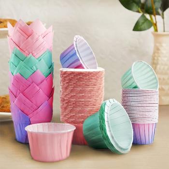 紙杯蛋糕紙杯耐高溫杯子紙托烤箱專用家用烘焙馬芬粉色綠色花邊杯