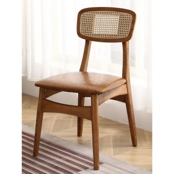 北歐簡約實木椅子藤編餐椅家用餐廳座椅咖啡廳休閑椅書椅辦公椅子