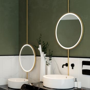 吊桿圓鏡上下桿掛墻鏡子酒店民宿浴室鏡子衛生間鏡子廁所鏡子帶燈