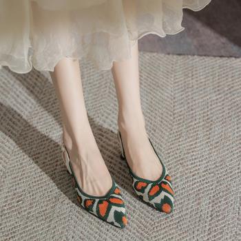 日本透氣仙女風中跟軟底包頭涼鞋