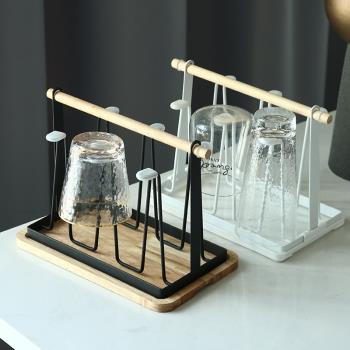 日式鐵藝帶托盤客廳廚房水杯架