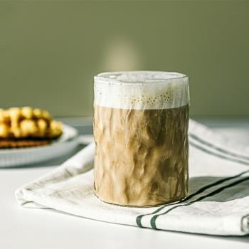 ins拿鐵冰咖啡杯冷萃透明錘紋玻璃杯子復古高顏值網紅樹皮紋水杯