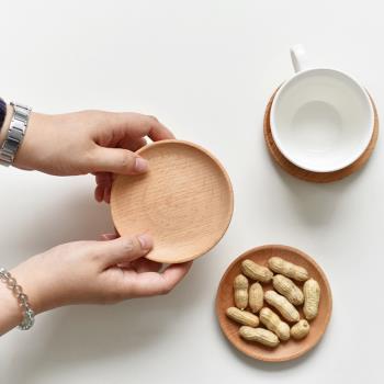 日式圓形櫸木小木盤 ins同款咖啡牛奶點心木托盤 一人食 擺拍盤子
