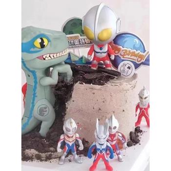 聲光恐龍超人打怪獸蛋糕裝飾擺件霸王龍男孩男生生日主題裝扮配件