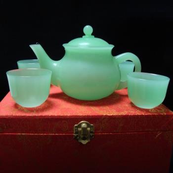 琉璃玉茶具套裝茶杯玉茶具天然琉璃玉翡翠綠玉茶壺玉酒壺手工玉壺
