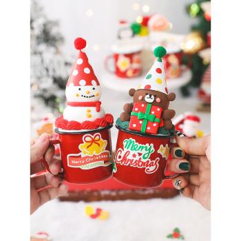 圣誕節烘焙蛋糕裝飾網紅紅色搪瓷杯子圣誕老人雪人擺件圣誕樹插牌