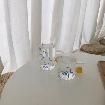 小眾ins風創意·人臉杯帶把玻璃杯耐熱早餐杯飲料果汁杯個性圖案
