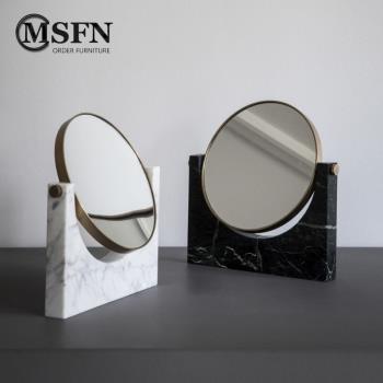 瑪斯菲諾北歐簡約現代天然大理石電鍍雙面臺面化妝鏡臥室梳妝鏡子