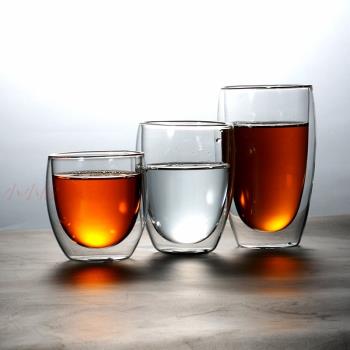 耐熱玻璃雙層杯子透明防燙玻璃杯花茶杯咖啡杯水杯創意隔熱果汁杯