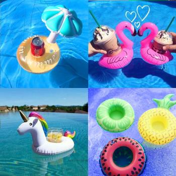 充氣火烈鳥菠蘿獨角獸漂浮杯托飲料杯坐手機座 泳池戲水水上玩具