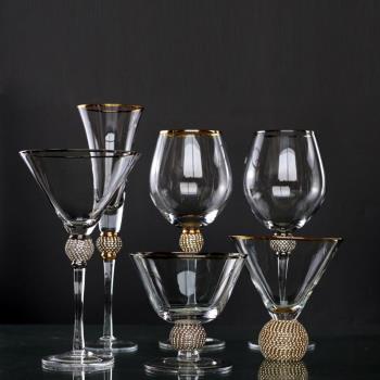 輕奢鑲鉆金色水晶玻璃高腳杯果汁杯子雞尾酒杯香檳杯葡萄酒杯高檔
