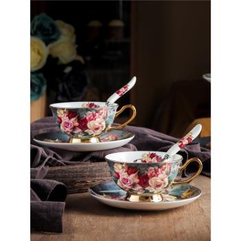 復古玫瑰歐式骨瓷咖啡杯套裝小奢華陶瓷英式描金紅茶杯下午茶杯具