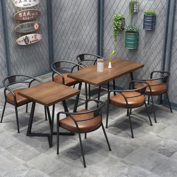 工業風奶茶甜品店鐵藝實木餐桌椅組合正方形茶餐廳24人小四方桌子