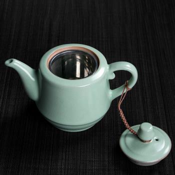 汝窯茶壺過濾單壺陶瓷家用大號容量開片功夫茶具帶濾網紅茶泡茶器