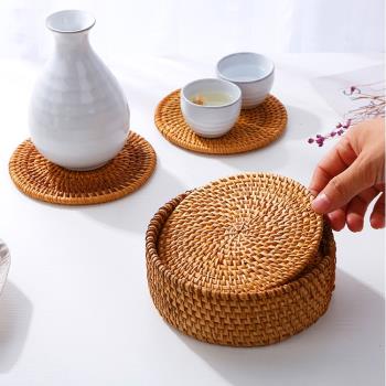 越南藤編杯墊手工編織餐墊茶壺墊家用餐桌隔熱墊廚房防燙碗墊中式