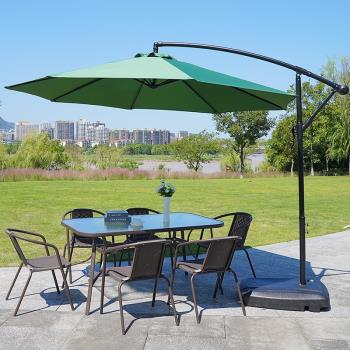 戶外庭院露天室外花園桌椅帶傘陽臺家用休閑塑料仿藤小椅子三件套