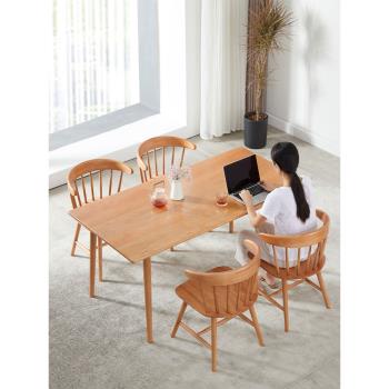 北歐日式全實木長方形飯桌橡木餐桌椅組合家用小戶型櫻桃木飯桌