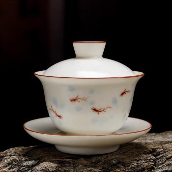 汝窯蓋碗茶杯單個大號泡茶碗景德鎮汝瓷三才杯手工陶瓷茶具冰裂釉