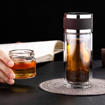 耐熱杯子水杯茶杯男高檔泡茶杯茶水分離杯雙層隔熱玻璃杯帶濾網