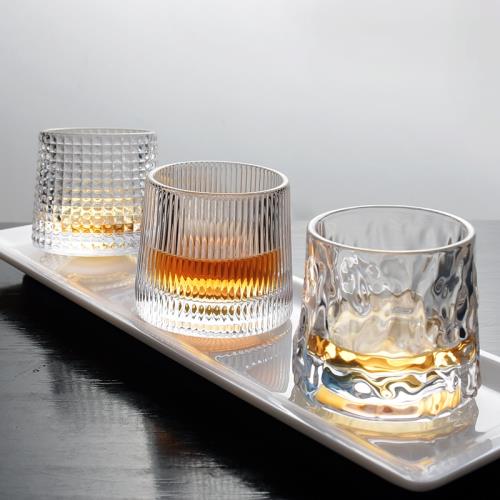 復古風透明圓 形旋轉威士忌酒杯 玻璃不倒翁酒洋酒杯水晶杯高顏值