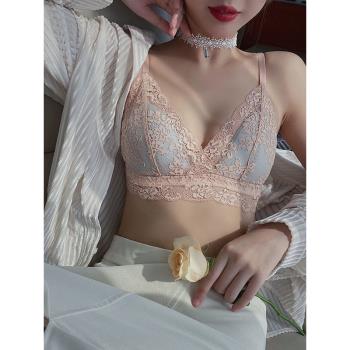 蕾絲法式超薄杯性感純欲內衣女bra輕薄無鋼圈透氣顯胸小文胸套裝
