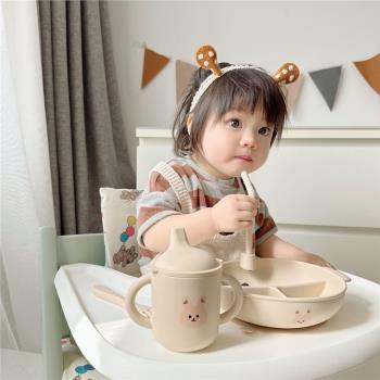 ins卡通寶寶吸管學飲杯 防摔牛奶早餐雙耳杯 硅膠水杯嬰兒刷牙杯