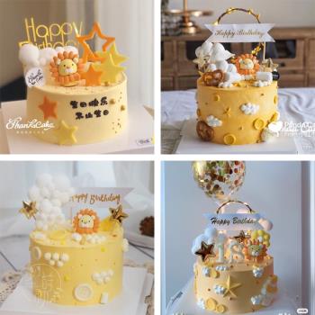 軟陶小獅子森林寶寶周歲蛋糕裝飾