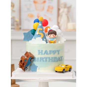 卡通蛋糕裝飾回力小汽車擺件兒童寶寶周歲生日派對男孩女孩插件