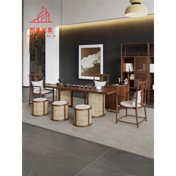 新中式實木茶桌椅組合辦公室功夫茶臺簡約禪意大板桌侘寂風泡茶桌